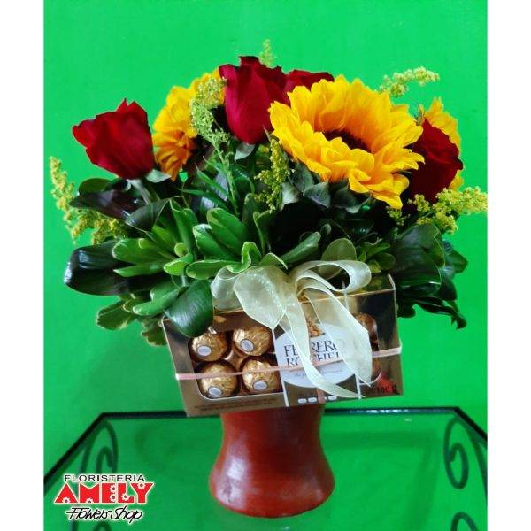 Rosas y Girasoles con Chocolates